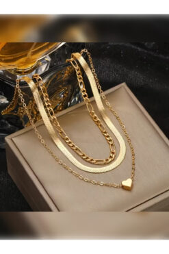 PURE BERRY 3^LÜ SET İTALYAN-FİGARO-YILAN SET KARARMAZ ÇELİK GOLD RENK