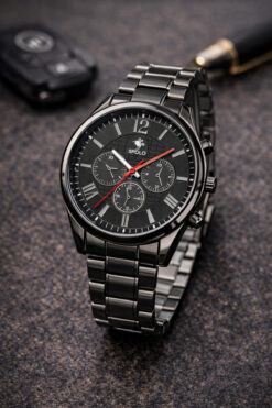 SPOLO Erkek Kol Saati Siyah Metal Kordon Analog Quartz Modern Tasarım