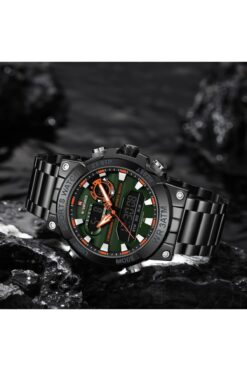 Naviforce Outdoor Erkek Kol Saati - Siyah Analog Dijital Ekran Çelik Kordon Lüks Spor Saat