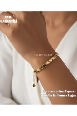 İNN JEWELLERY Çelik Bileklik Kararmaz Arpa Figürlü 14 Ayar Altın Rengi (2 YIL ITHALATÇI GARANTİLİ)