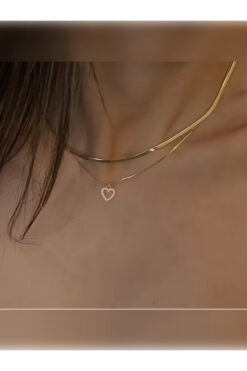 PURE BERRY ZARİF İNCE ZİRKON KALPLİ 2 Lİ SET ÇELİK KOLYE