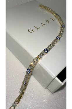 GLARE JEWELRY CO Gümüş Rodyumlu Döküm Nazar Camgöz Suyolu Bileklik 15+3 cm
