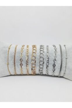 Kusakli 10'lu Zincir Bileklik Seti (5 Gümüş-5 Altın Renk)