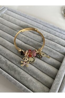 SU PERİSİ TAKI BİJUTERİ Çelik Gold Pembe Ayıcıklı Pandora Bileklik
