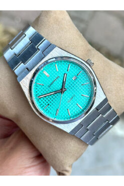 pierrose Gümüş Çelik Kordon Turkuaz Kadran Takvimli Erkek Kol Saati