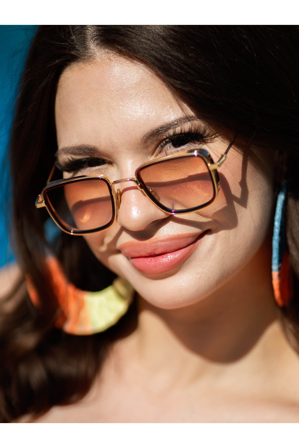 Angel Eyes Small Kare Gold-Altın Çerçeve Kahverengi Cam Minimal Güneş Gözlüğü Yüksek Kalite CE Belgesi