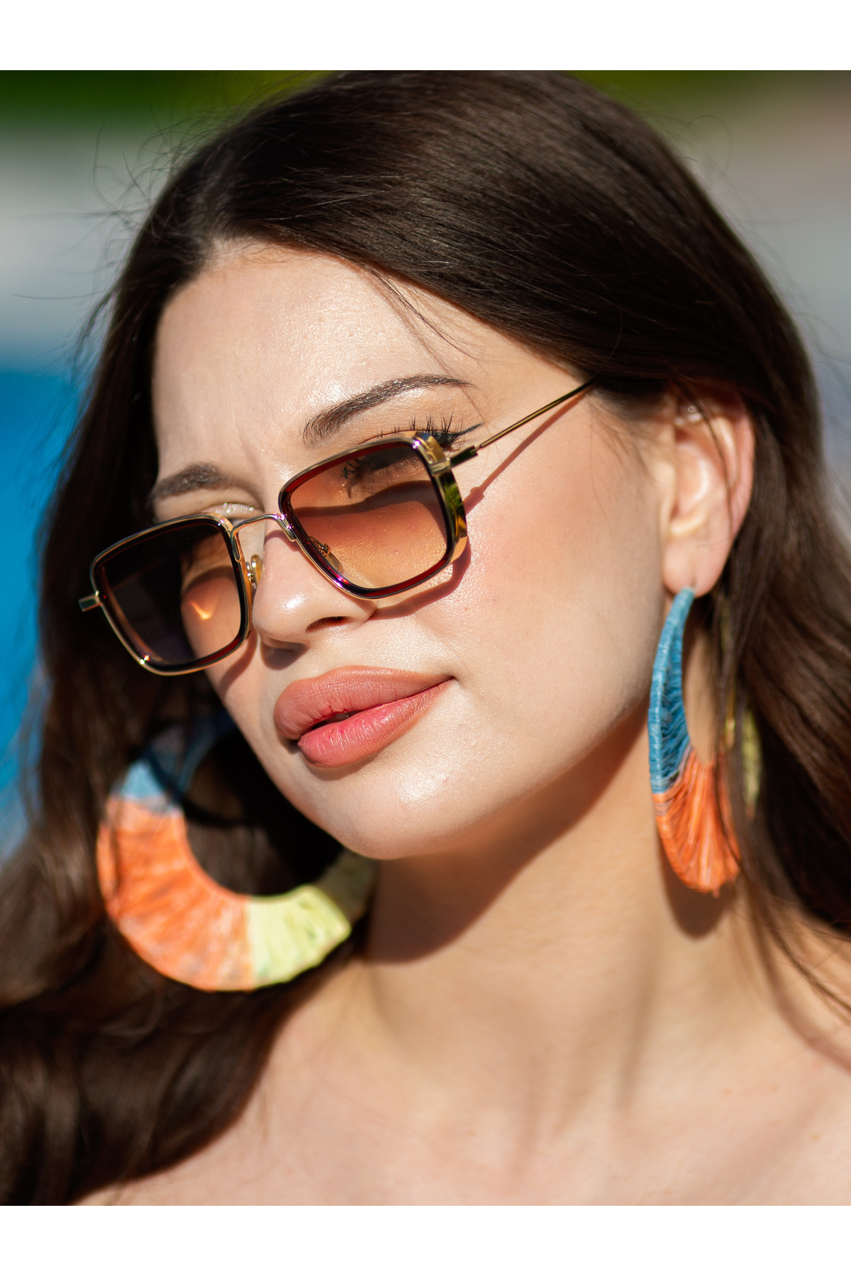 Angel Eyes Small Kare Gold-Altın Çerçeve Kahverengi Cam Minimal Güneş Gözlüğü Yüksek Kalite CE Belgesi - Görsel 3