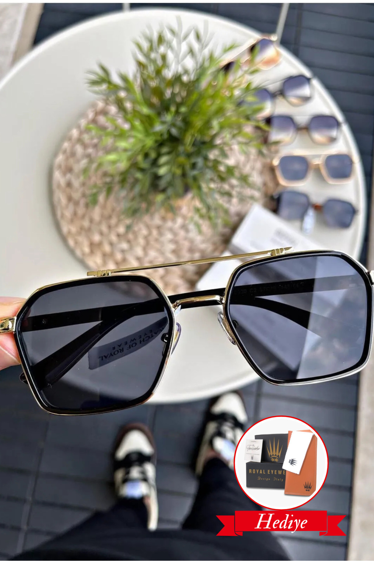 WATCHOFROYAL Güneş Gözlüğü Kadın & Erkek Uv400 Cam Ce Belgeli Gold Siyah Re0039w - Görsel 2