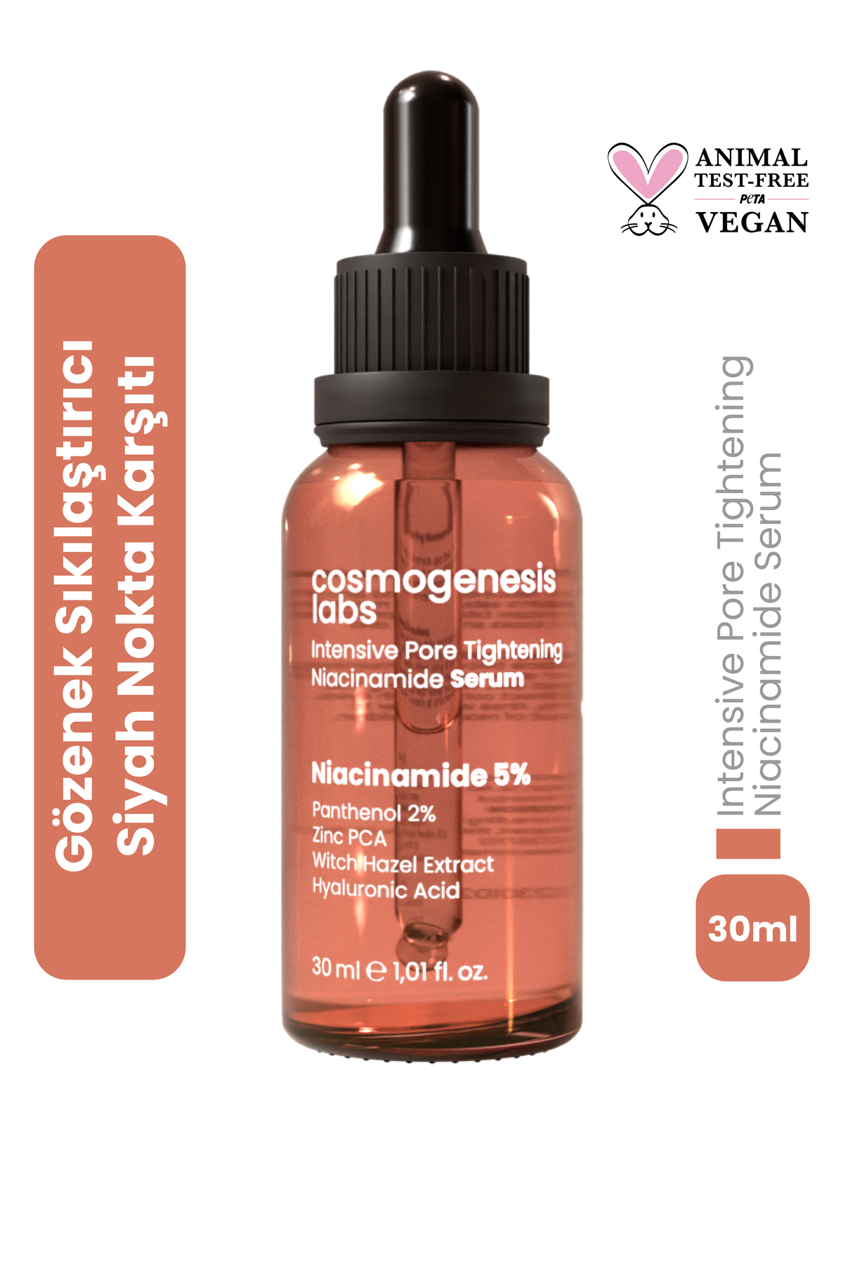 Cosmogenesis Labs Niacinamide Serum 30ml - Siyah Nokta Karşıtı, Gözenek Sıkılaştırıcı Vegan (%5 NİASİNAMİD)
