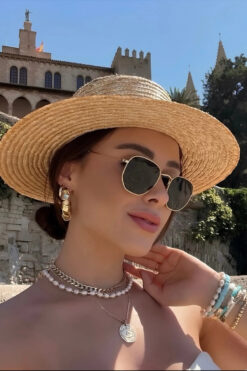 Chunky Frame Gold Metal Çerçeveli Beşgen Unisex Güneş Gözlüğü