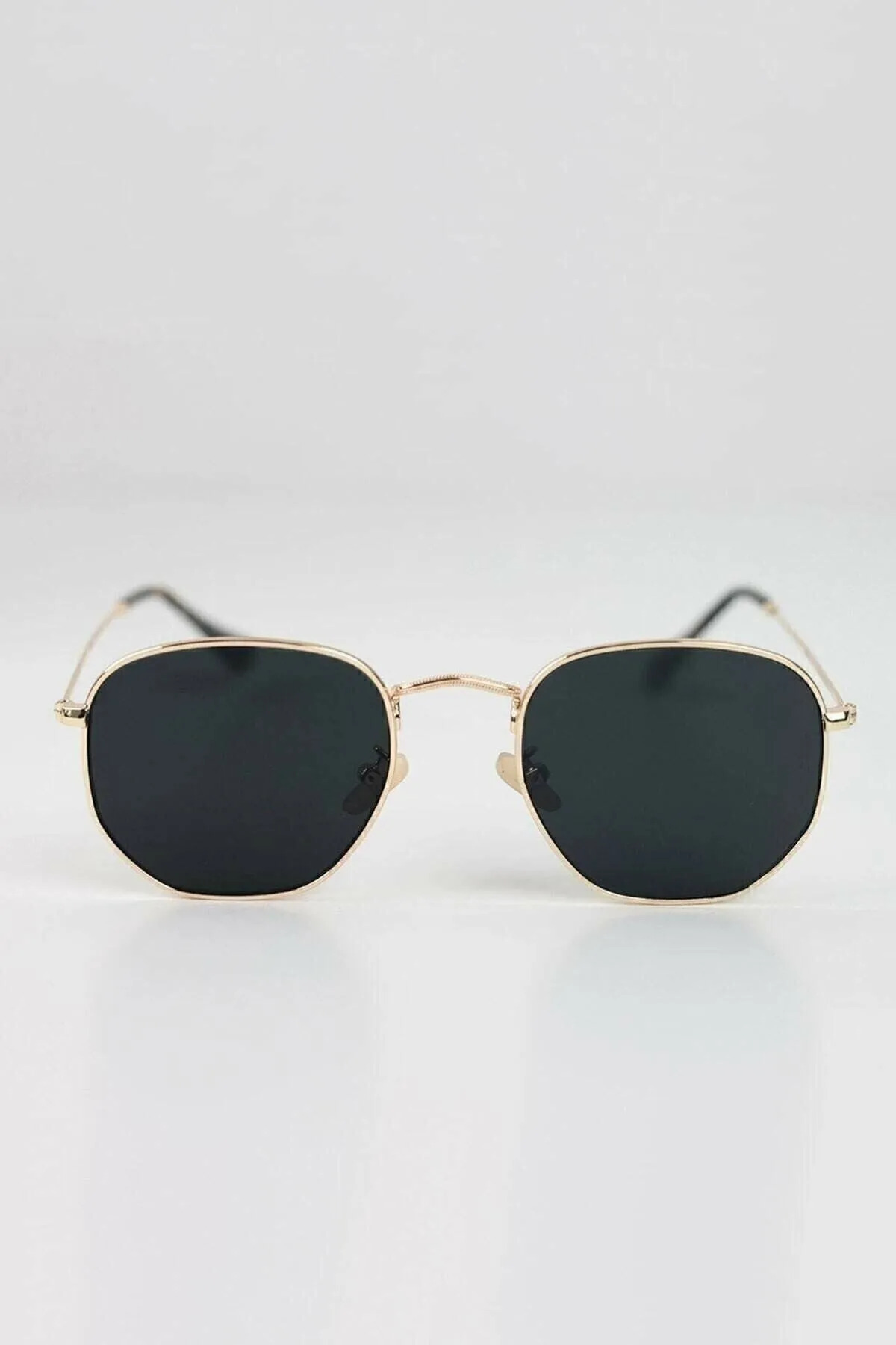 Chunky Frame Gold Metal Çerçeveli Beşgen Unisex Güneş Gözlüğü - Görsel 2