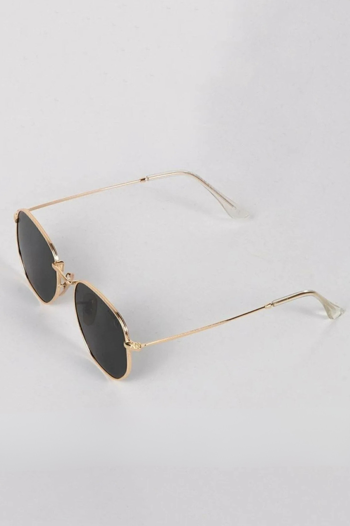 Chunky Frame Gold Metal Çerçeveli Beşgen Unisex Güneş Gözlüğü - Görsel 3