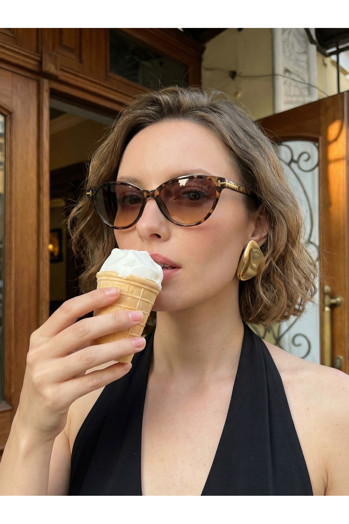 funeyes Catte Leopar Desenli Cat Eye Güneş Gözlüğü T Gold Aksesuarlı