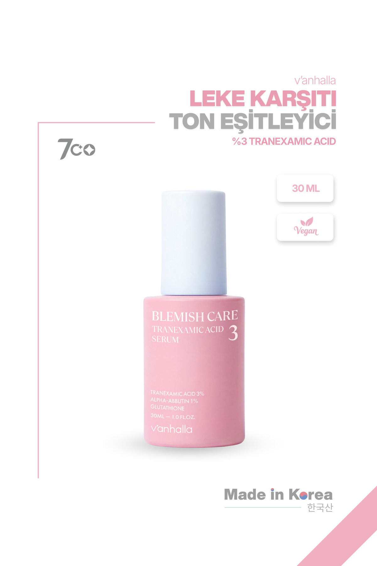 v'anhalla Koyu Leke Karşıtı | %3 Traneksamik Asit | Cilt Tonu Eşitleyici | Aydınlatıcı Serum 30ml