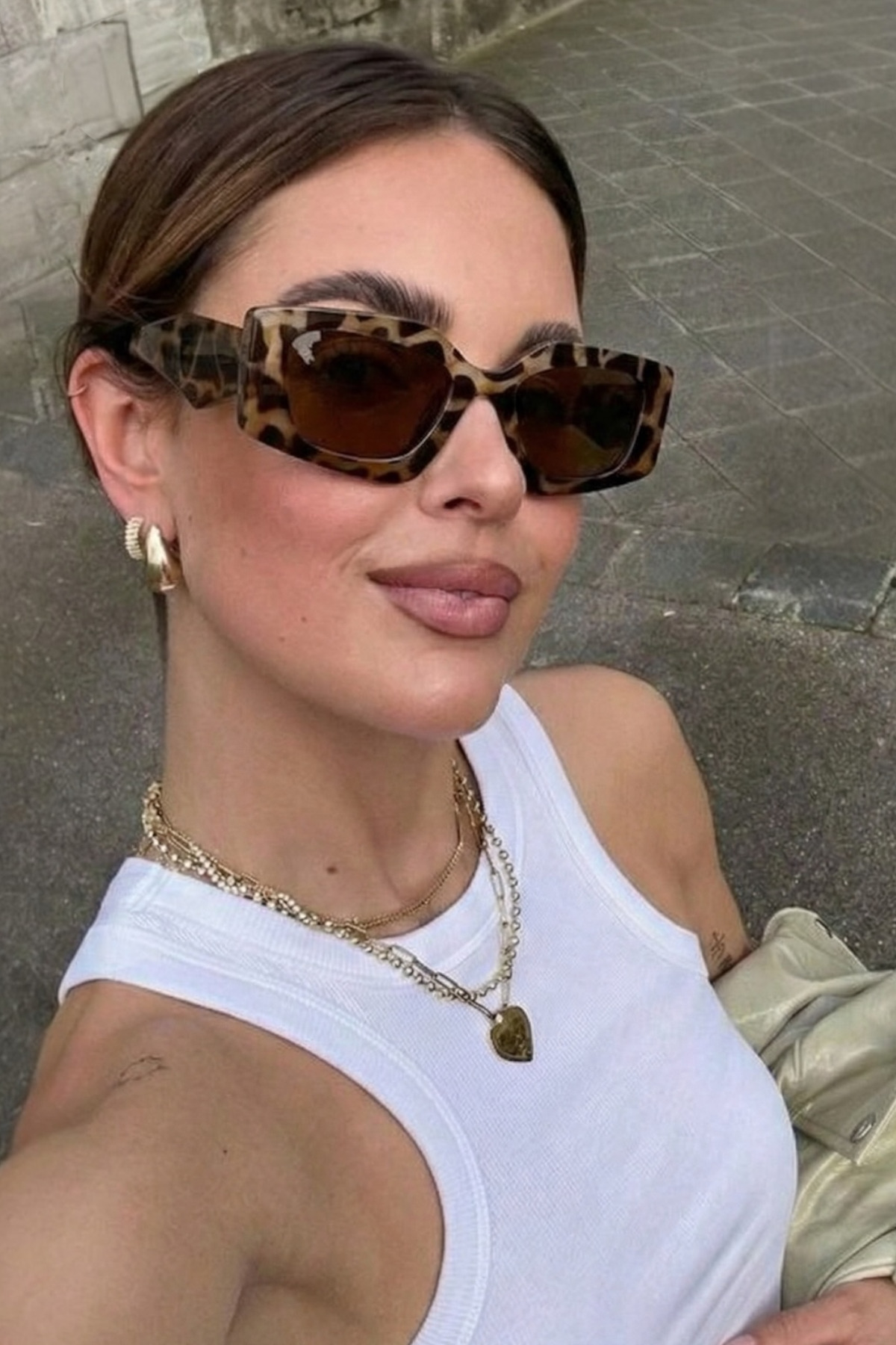 Eyesofia Hude Geometrik Yeni Sezon Popüler Kadın Leopar Kahverengi Güneş Gözlüğü