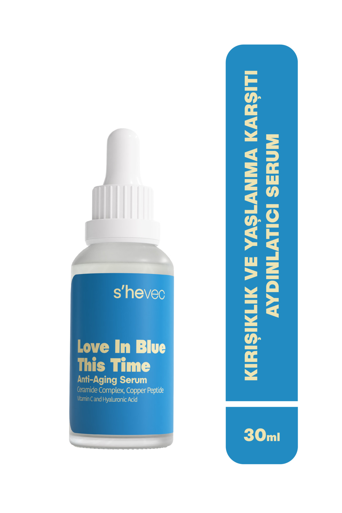 s'hevec Kırışıklık ve Yaşlanma Karşıtı Onarıcı ve Aydınlatıcı Vegan 30 ml Serum Love In Blue This Time