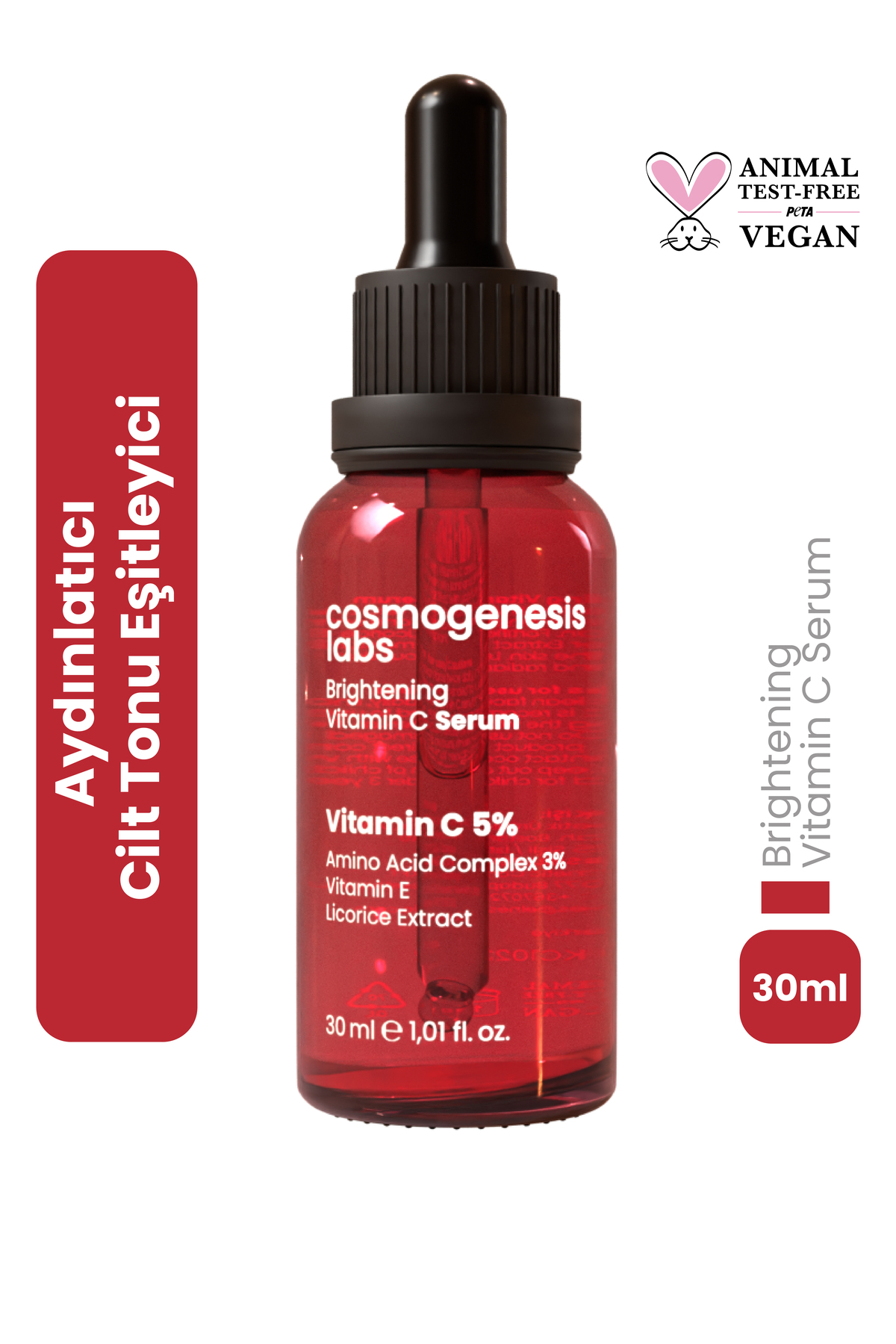 Cosmogenesis Labs C Vitamini Serum 30ml – Aydınlatıcı, Pürüzsüzleştirici, Ince Çizgi Azaltıcı Vegan (%5 VİTAMİN C)