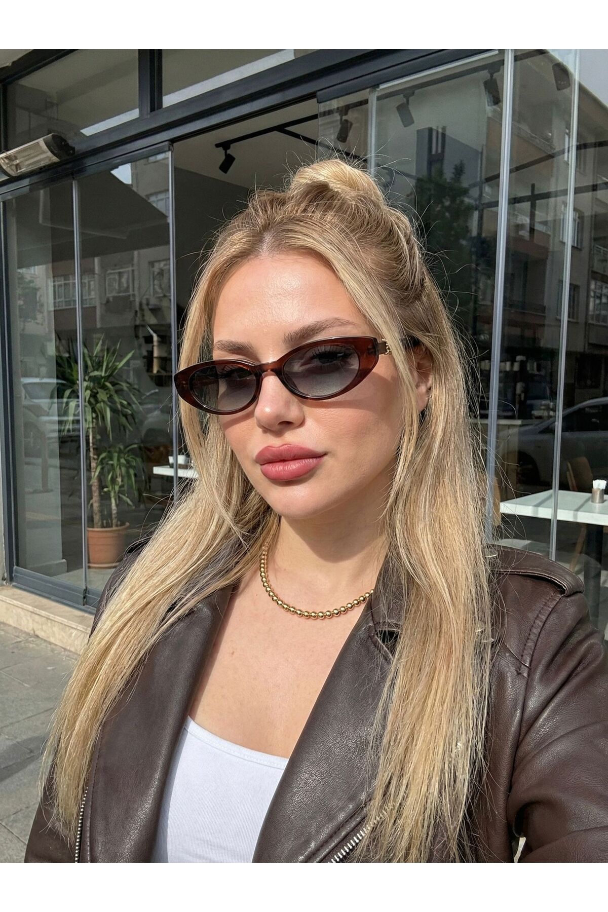 Goldmine Kadın Goldmine's Oval Güneş Gözlüğü UV400 Kahverengi Yeşil - Görsel 2