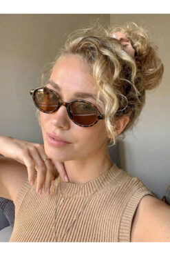funeyes Miux Trend Kahvernegi camlı Leopar renk çerçeve Trend Oval Güneş Gözlüğü