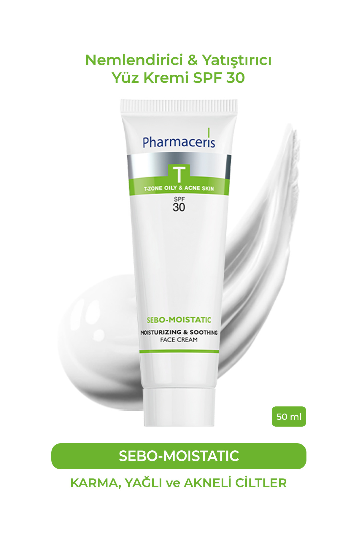 Pharmaceris Sebo-Moistatic SPF 30 | Nemlendirici & Yatıştırıcı Yüz Kremi (50 ml)