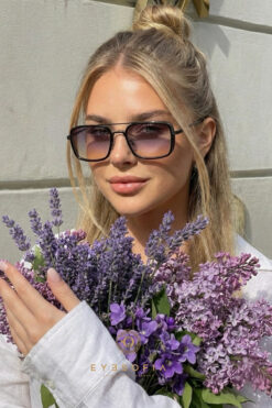 Eyesofia Burby Dikdörtgen Unisex Titanyum Mat Siyah Sarı Güneş Gözlüğü