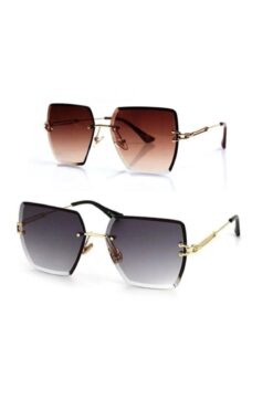 PERİ GÖZLÜK 2'li Set Siyah - Güneş Gözlüğü Kare Kesme - Kristal Kesim -lazer Çerçevesiz Uv400