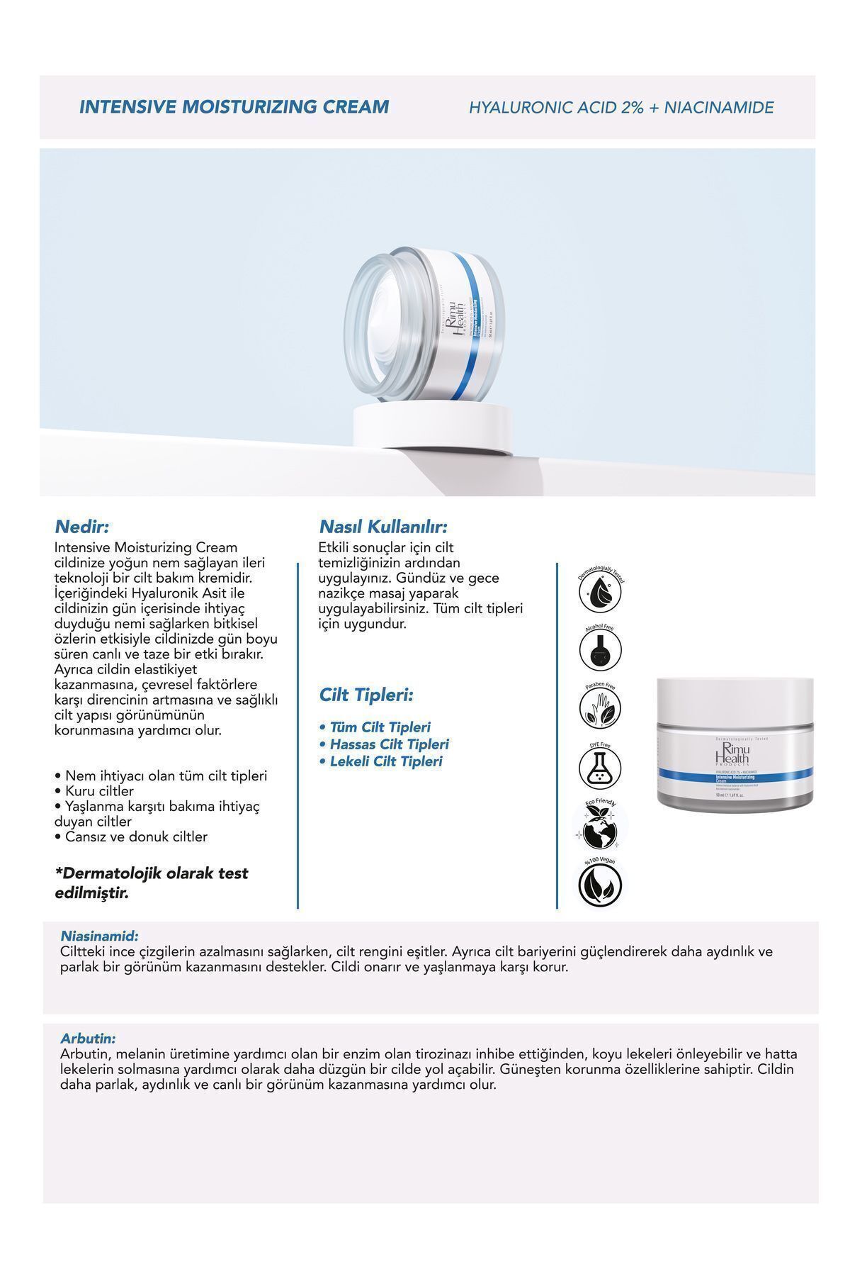 Rimu Health Products Su Bazlı Moisturizer Nemlendirici Aydınlatıcı Yüz Kremi 50 Ml ( Hyaluronic Acid - Niacinamide ) - Görsel 3