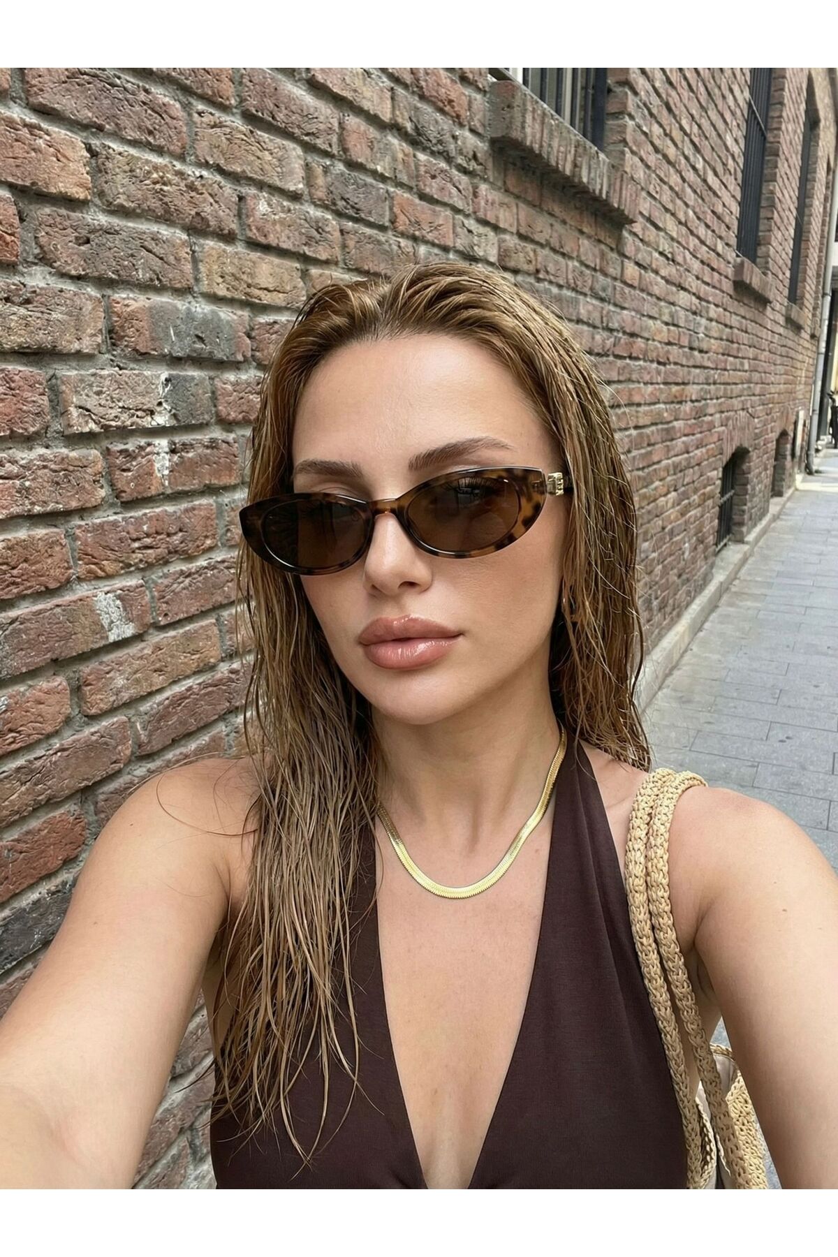 Goldmine Kadın Goldmine's Oval Güneş Gözlüğü UV400 Kahverengi