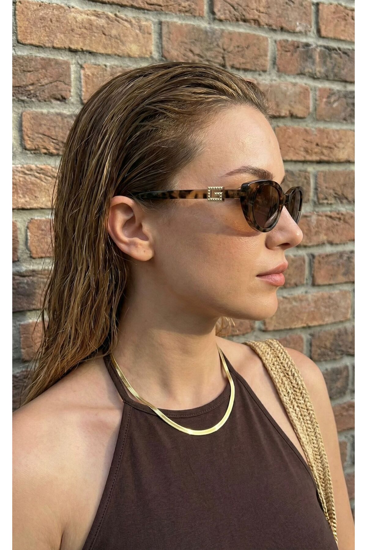 Goldmine Kadın Goldmine's Oval Güneş Gözlüğü UV400 Kahverengi - Görsel 2