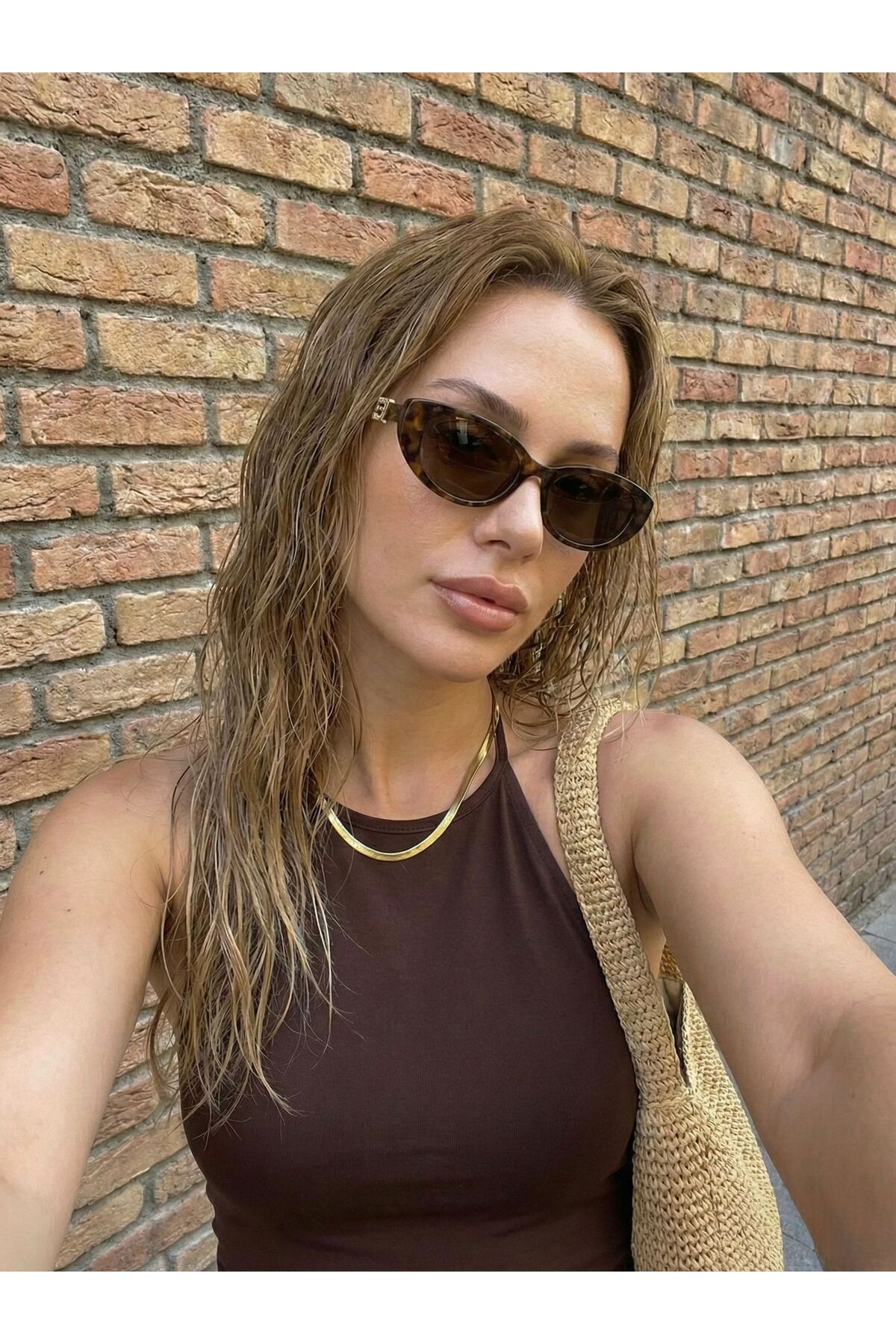Goldmine Kadın Goldmine's Oval Güneş Gözlüğü UV400 Kahverengi - Görsel 3