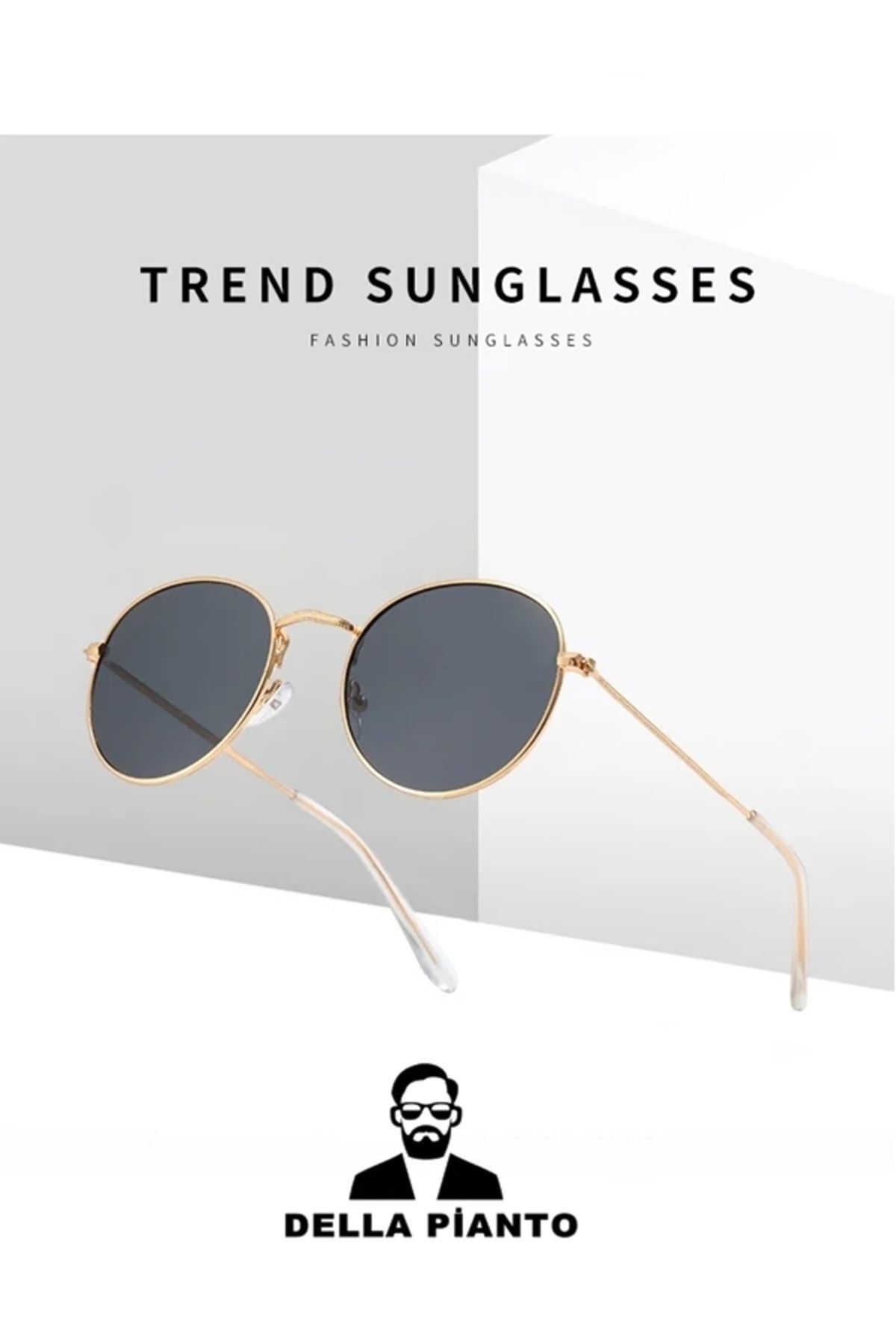 Della Pianto Unisex Altın Metal Çerçeveli Oval Siyah Güneş Gözlüğü - Görsel 3