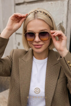 Eyesofia Ecş Unisex Uv400 Leopar Gold Çerçeveli Füme Sarı Cam Güneş Gözlüğü