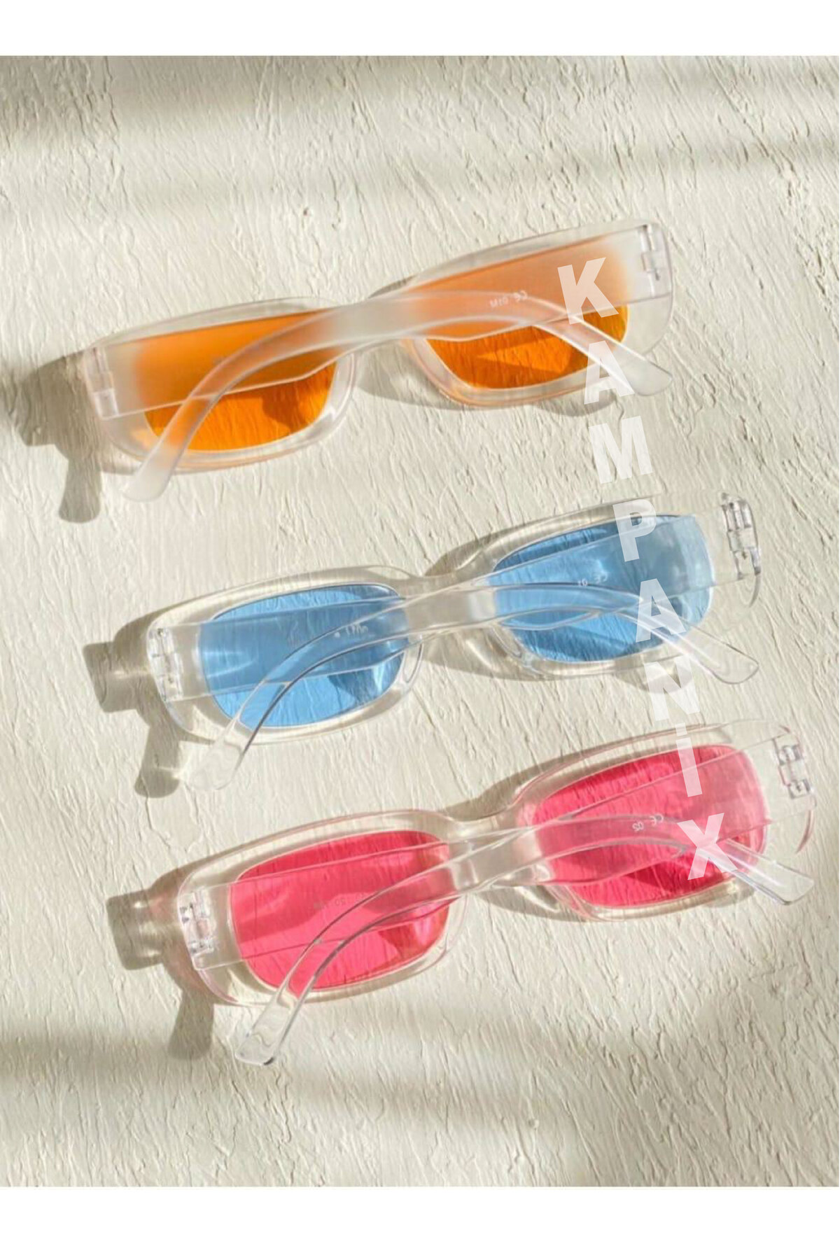 KAMPANİX 3'lü Set Yeni Sezon Yeni Fırsat Pembe Turuncu Mavi Camlı Unısex Güneş Gözlük Seti - Görsel 2