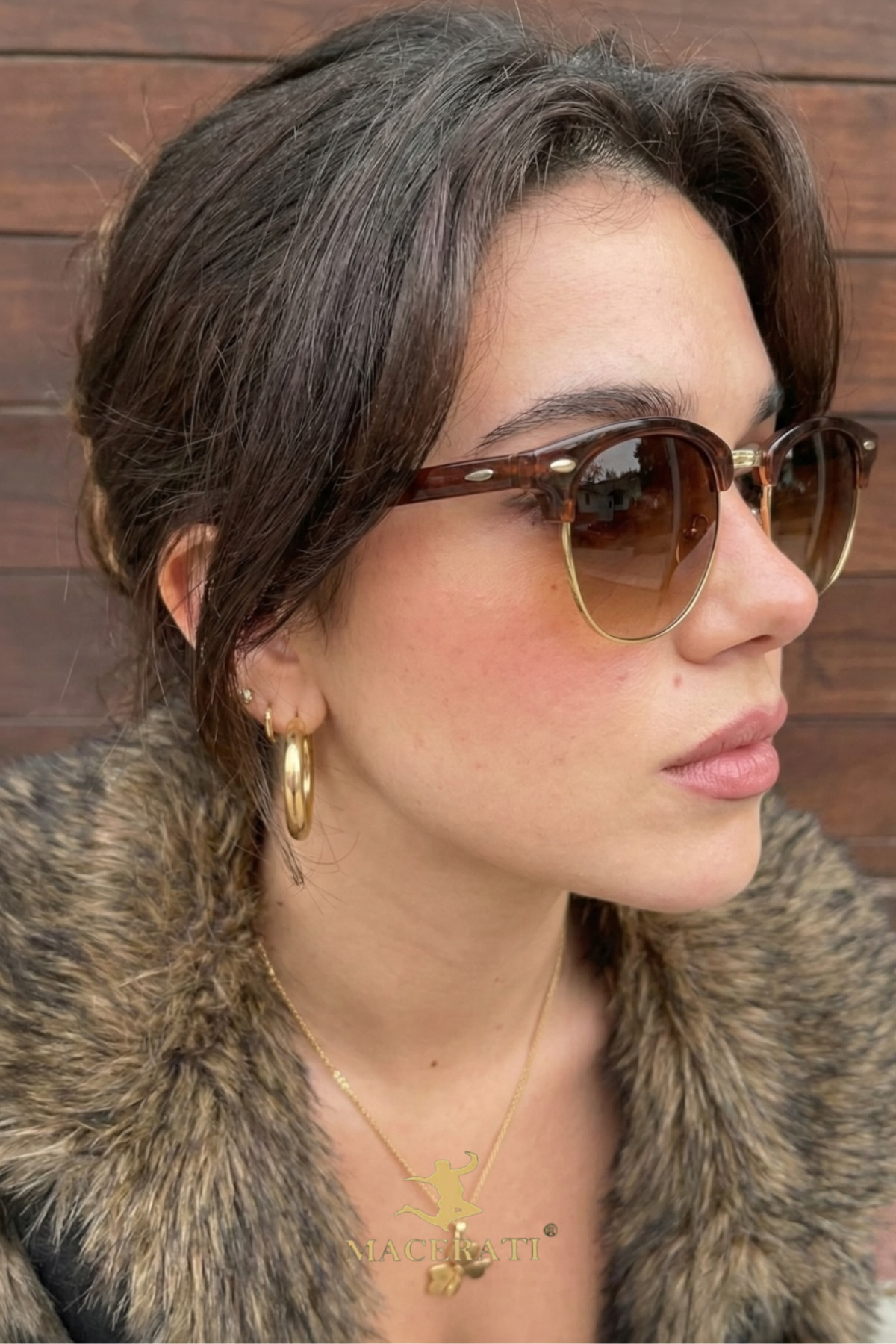 MACERATİ Clubmaster Unisex Kahverengi Ultra Hafif UV400 Güneş Gözlüğü - Görsel 2