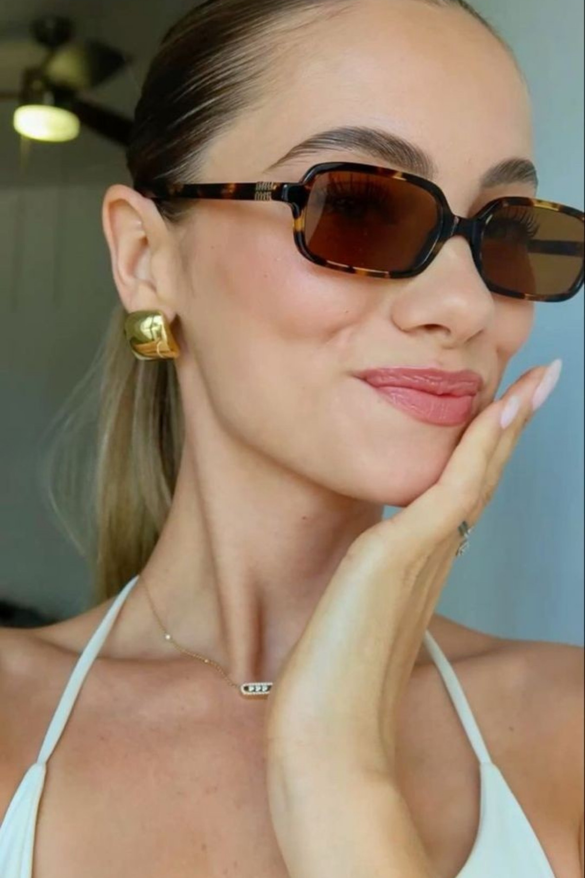 Chunky Frame Oblow Unisex Leopar Kahverengi Yeni Sezon Kare Güneş Gözlüğü