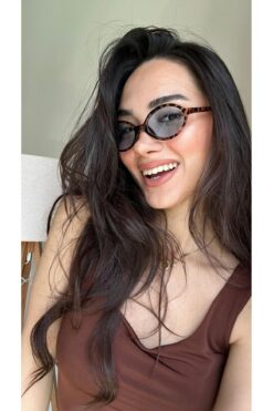 funeyes Miux Oval Mavi Camlı Leopar desenli  Güneş Gözlüğü Hafif ürün