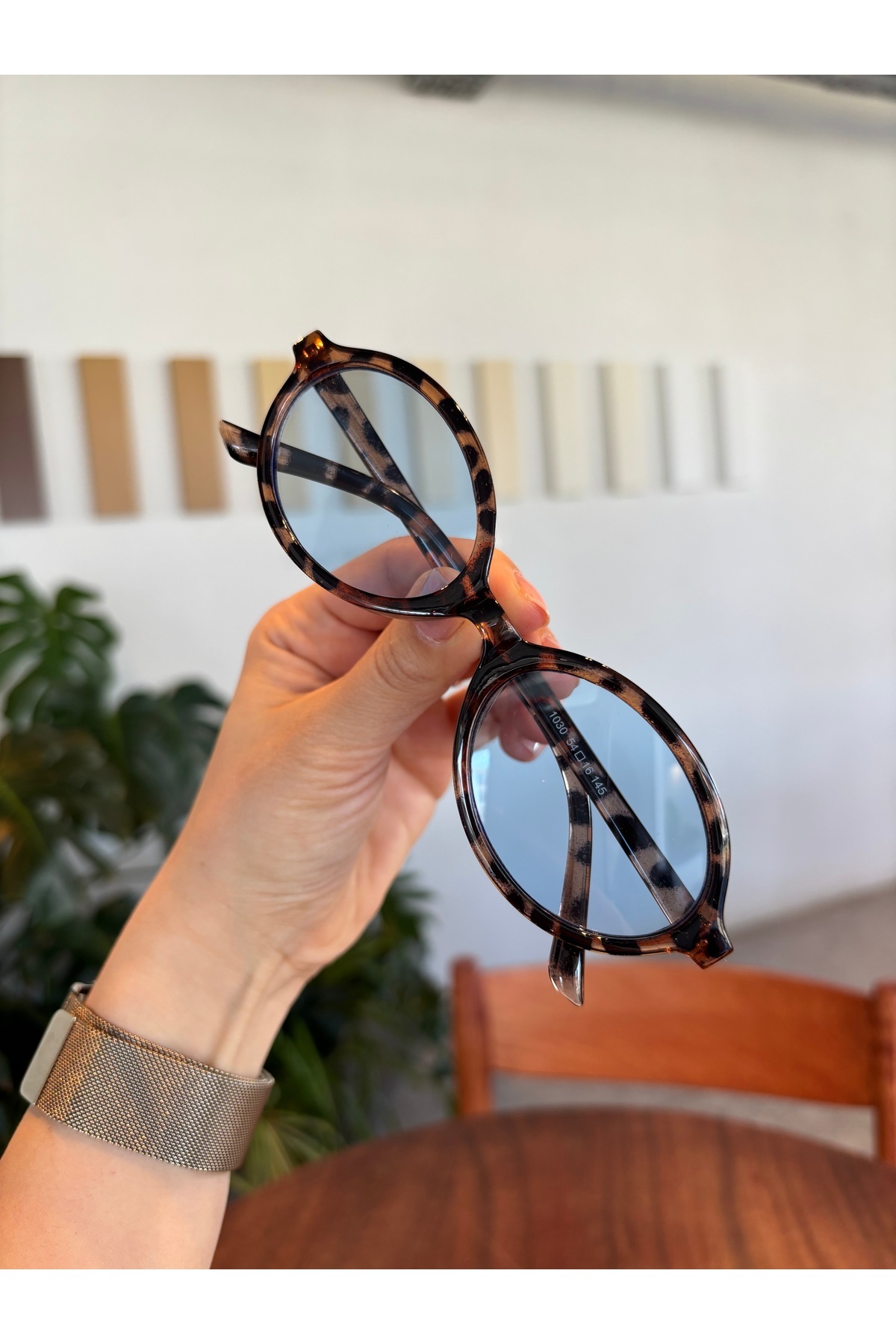 funeyes Miux Oval Mavi Camlı Leopar desenli Güneş Gözlüğü Hafif ürün - Görsel 2