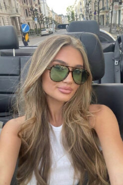 GlimmerGroove Unisex Leopar Yeşil Camlı Damla Model Güneş Gözlüğü | UV400 Koruma