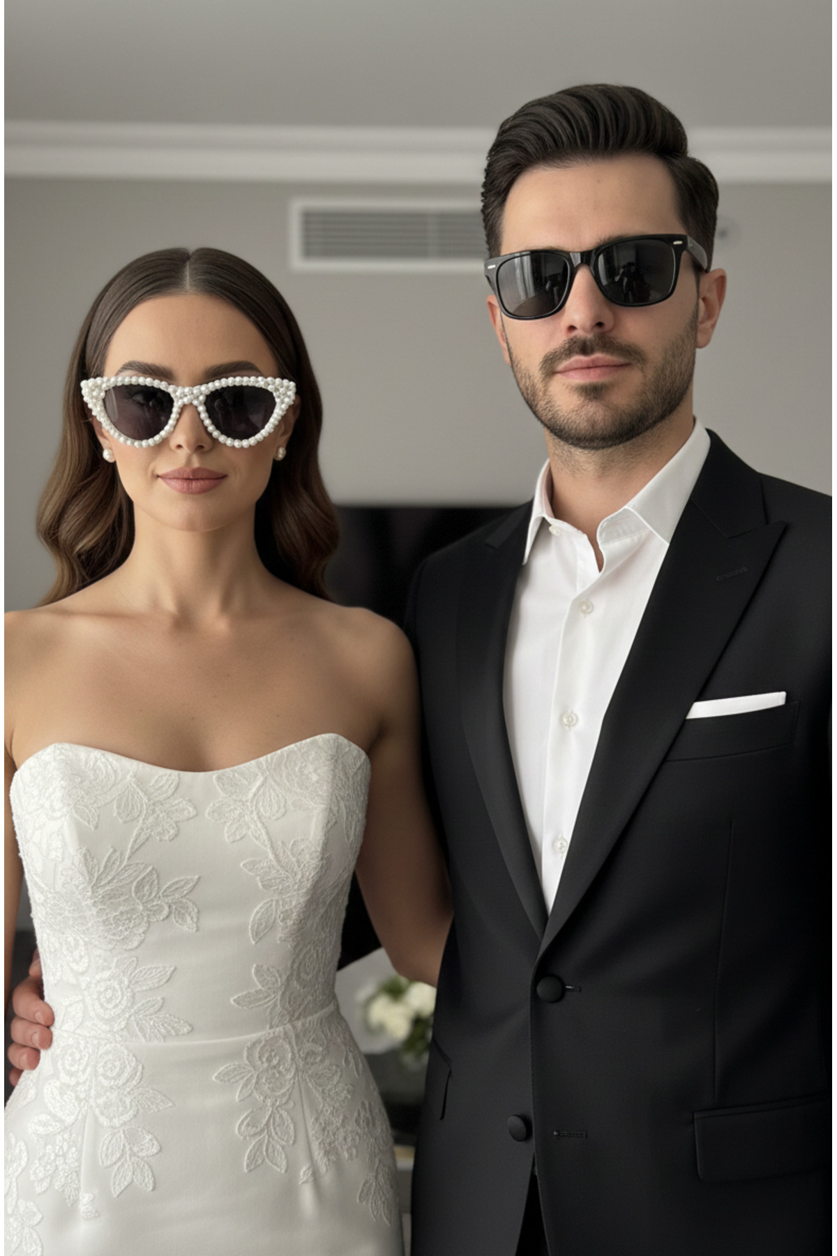 Happyline 2 Adet Party Gözlük Parti Gözlüğü Cat Eye İncili Bride Gözlük Çift Güneş Gözlüğü Damat Gözlük