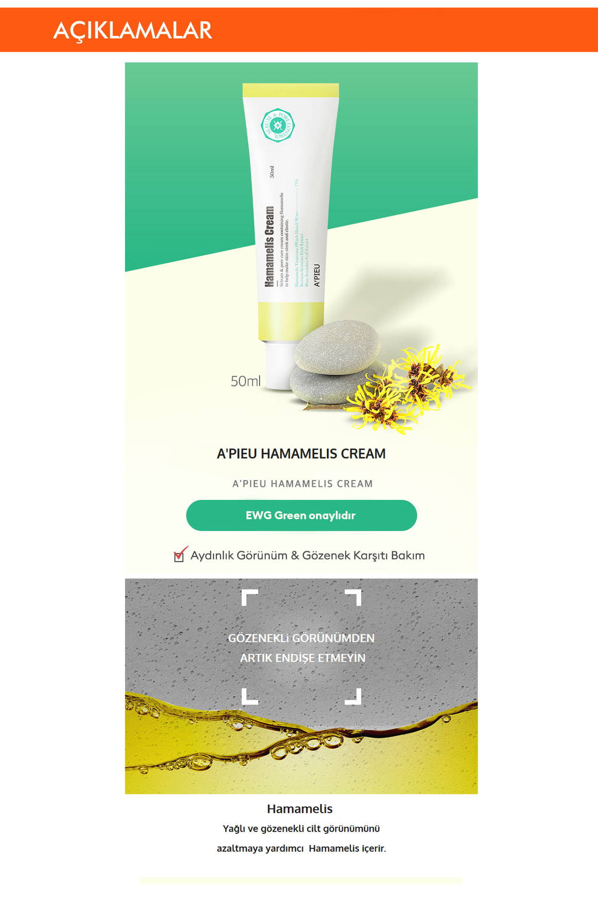 Missha Hamamelis Özlü Yağlanma Ve Gözenek Karşıtı Bakım Sunan Nemlendirici Krem A'pıeu Hamamelis Cream - Görsel 2