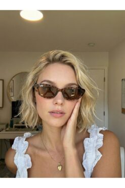 funeyes Aventino Leopar Çerçeve Kahverengi cam Çekik Cat Eye Minik Çekik Trend Küçük Boy Güneş Gözlüğü