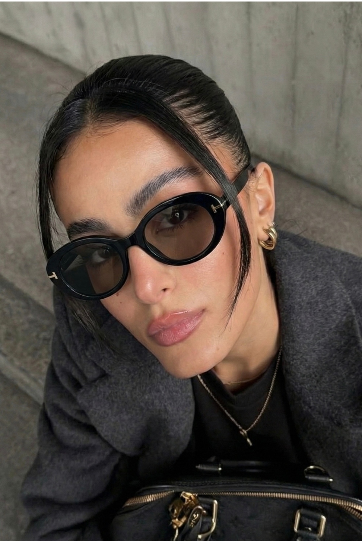 REN EYEWEAR Siena Kadın Siyah çerçeve siyah cam popüler Oval Güneş Gözlüğü – Aksesuar Detaylı Uv400 - Görsel 2