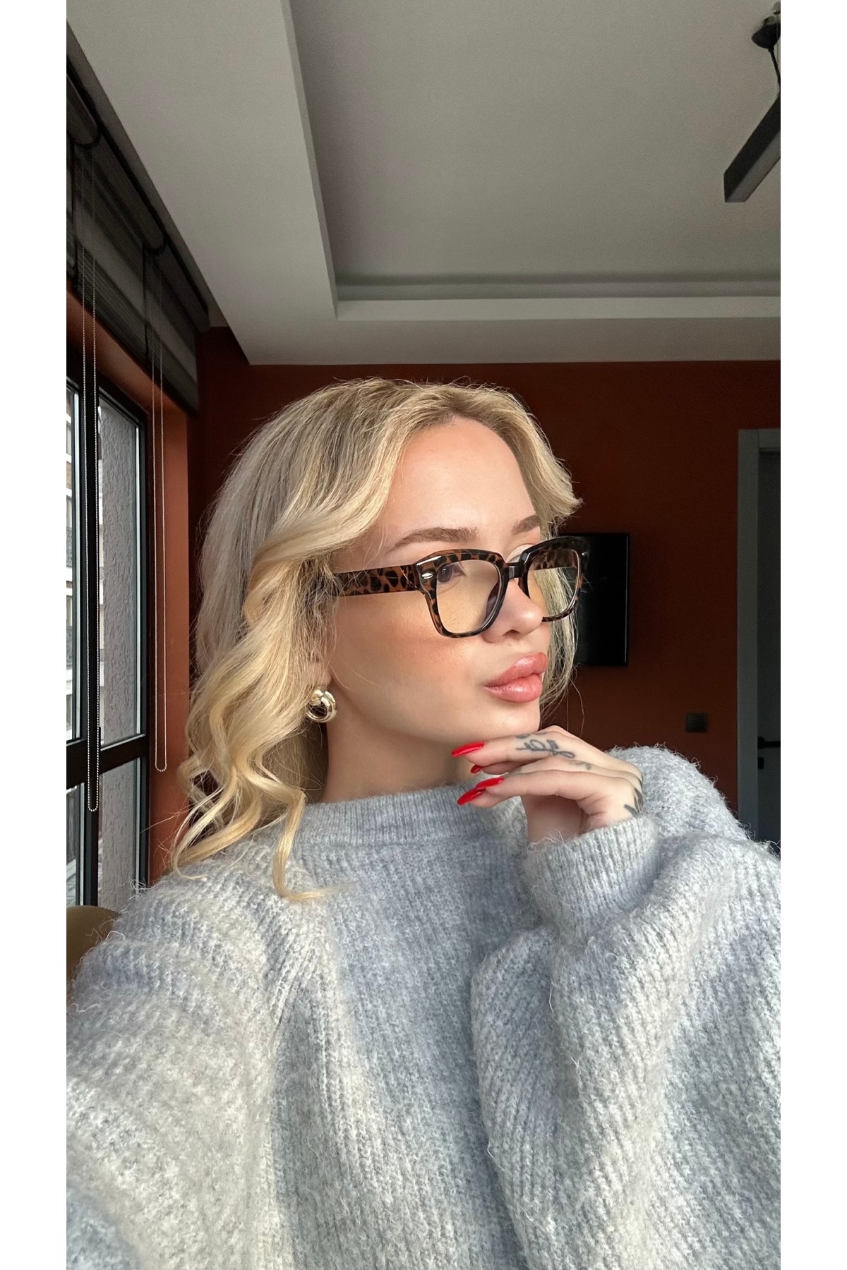 TomyHelf Leopar Desenli Kahve camlı Unisex Güneş Gözlüğü UV400 Korumalı - Görsel 3