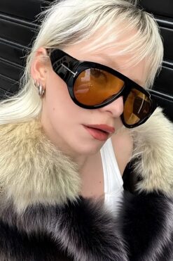 Chunky Frame Jaun Vintage Siyah Sarı Unisex Güneş Gözlüğü