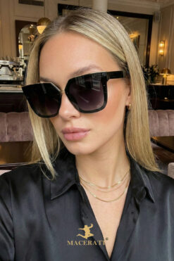 MACERATİ Selin Siyah Kare Gold Detaylı Ultra Hafif UV400 Filtreli Kadın Güneş Gözlüğü