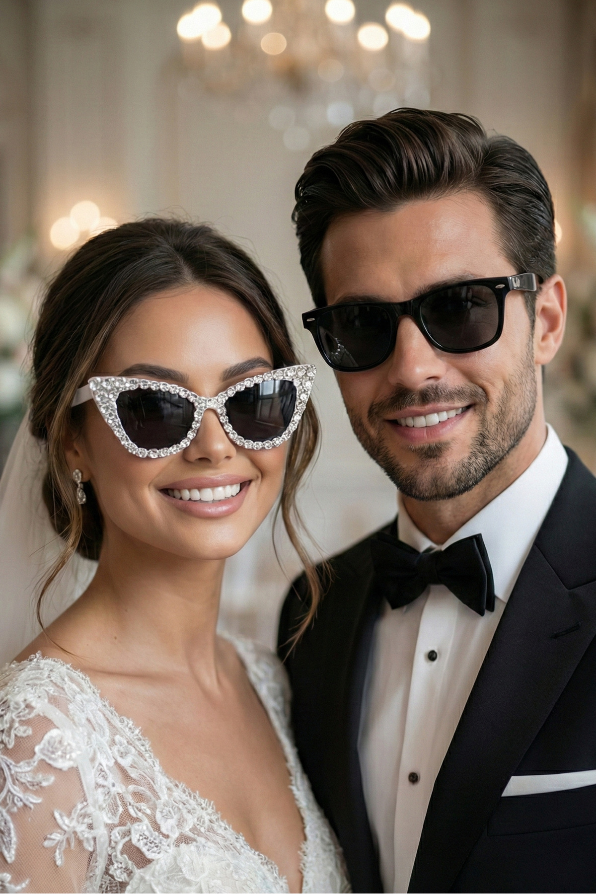 Happyline 2 Adet After Party Gözlük, Parti Gözlüğü, Taşlı Bride Gözlük, Çift Güneş Gözlüğü, Damat Gözlük