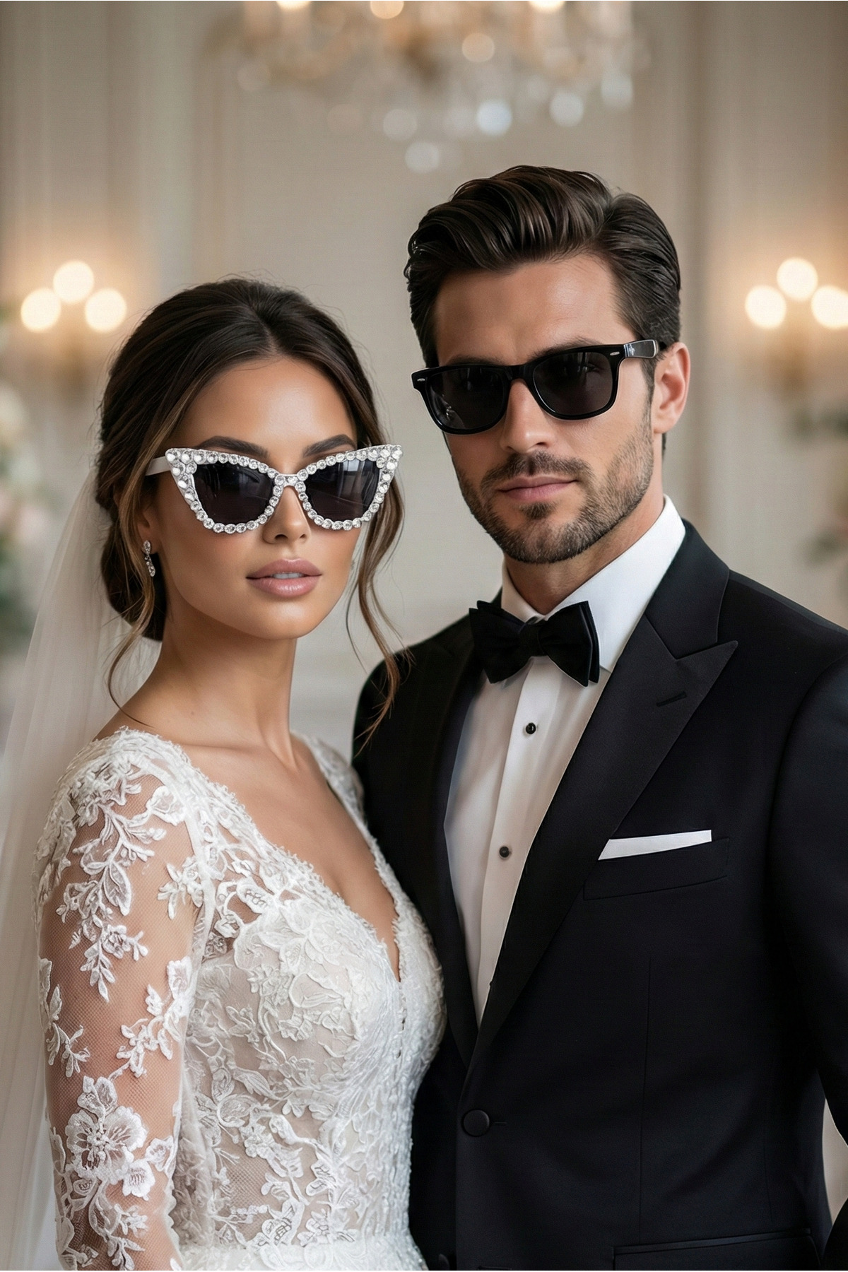 Happyline 2 Adet After Party Gözlük, Parti Gözlüğü, Taşlı Bride Gözlük, Çift Güneş Gözlüğü, Damat Gözlük - Görsel 3