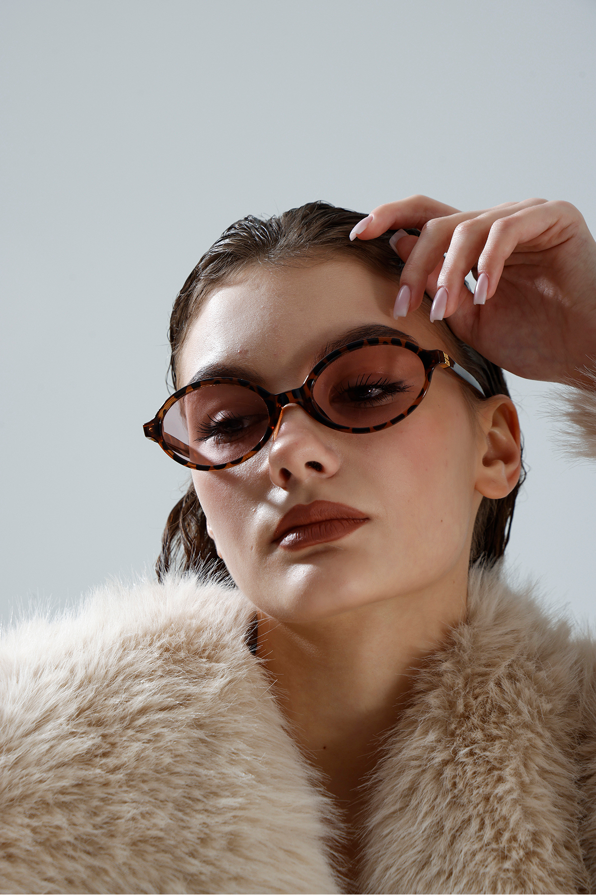 miii Yuvarlak Oval Leopar Çerçeveli Lila Camlı Uv Korumalı Kadın Güneş gözlüğü - Görsel 2