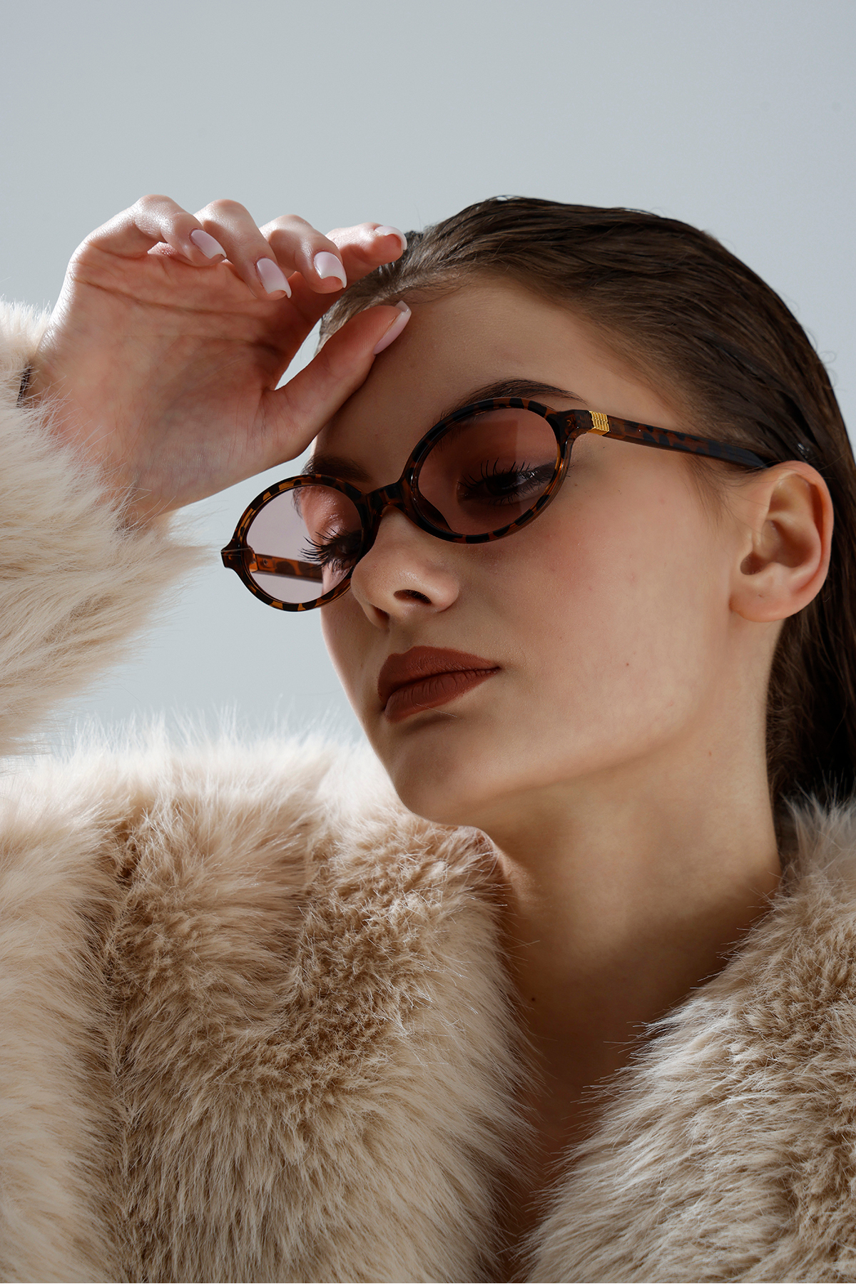 miii Yuvarlak Oval Leopar Çerçeveli Lila Camlı Uv Korumalı Kadın Güneş gözlüğü - Görsel 3