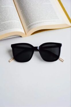 LUPİX Düz HARBY KADIN GÜNEŞ GÖZLÜĞÜ UV400 Cat Eye Siyah Kemik Siyah Saten Mat Yekpare Siyah 50